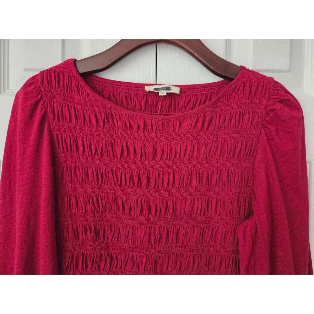 Madewell Smocked Boatneck Top Womens Medium Ruby Red NWT $88 NY504‎